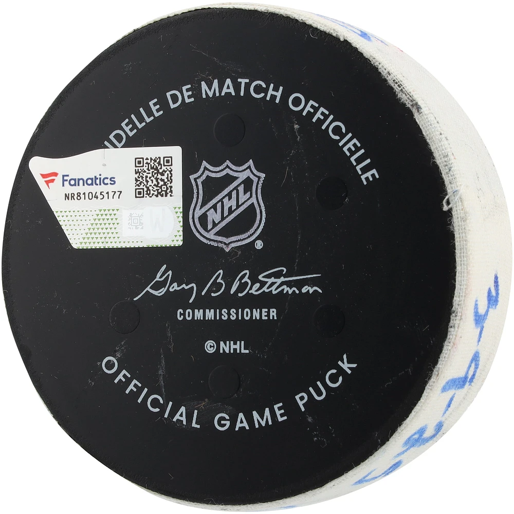 Mathieu Olivier Columbus Blue Jackets Game-Used Goal Puck vs. New York Rangers on March 9, 2025