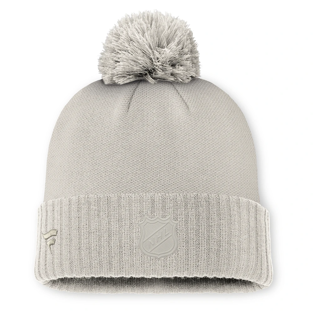Men's Fanatics  Gray Columbus Blue Jackets Road 7 Cuffed Knit Hat with Pom