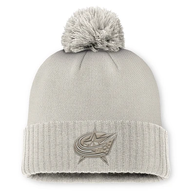 Men's Fanatics  Gray Columbus Blue Jackets Road 7 Cuffed Knit Hat with Pom