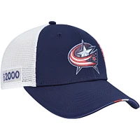 Casquette de camionneur ajustable authentique Pro Draft bleu marine Columbus Blue Jackets Fanatics pour homme