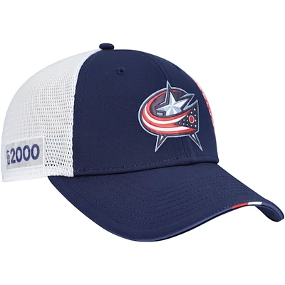 Casquette de camionneur ajustable authentique Pro Draft bleu marine Columbus Blue Jackets Fanatics pour homme
