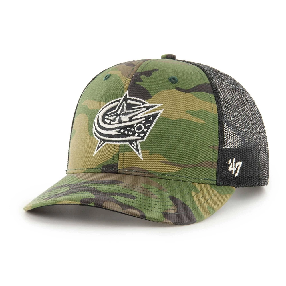 Casquette réglable de camionneur Columbus Blue Jackets '47 camouflage/noir pour hommes