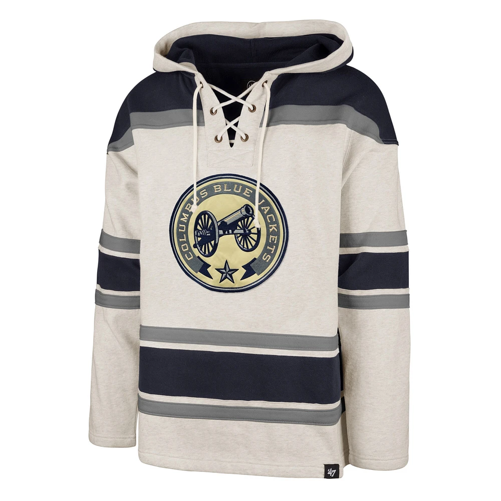 Men's '47 Oatmeal Columbus Blue Jackets Rockaway Lace-Up Pullover Hoodie