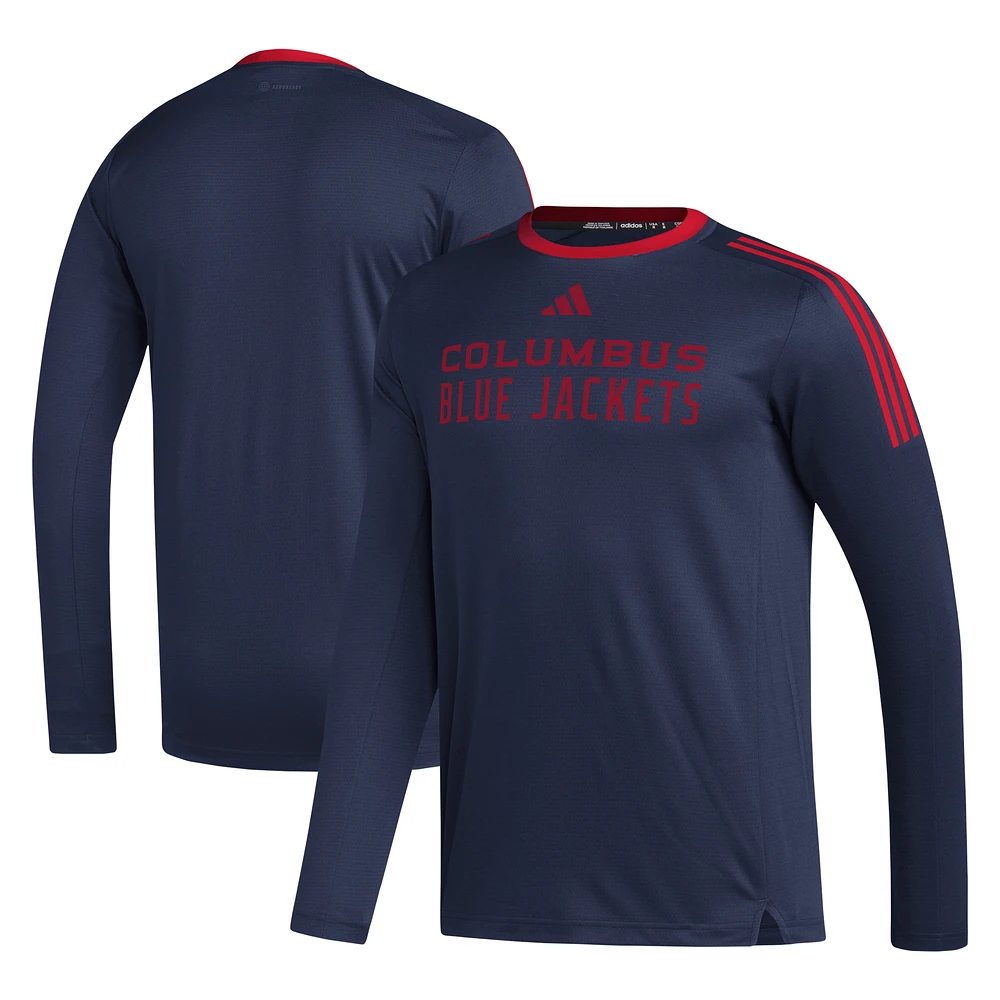 T-shirt à manches longues adidas Columbus Blue Jackets pour hommes AEROREADY®