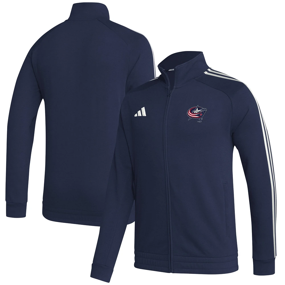 adidas Columbus Blue Jackets Veste de survêtement raglan entièrement zippée pour hommes