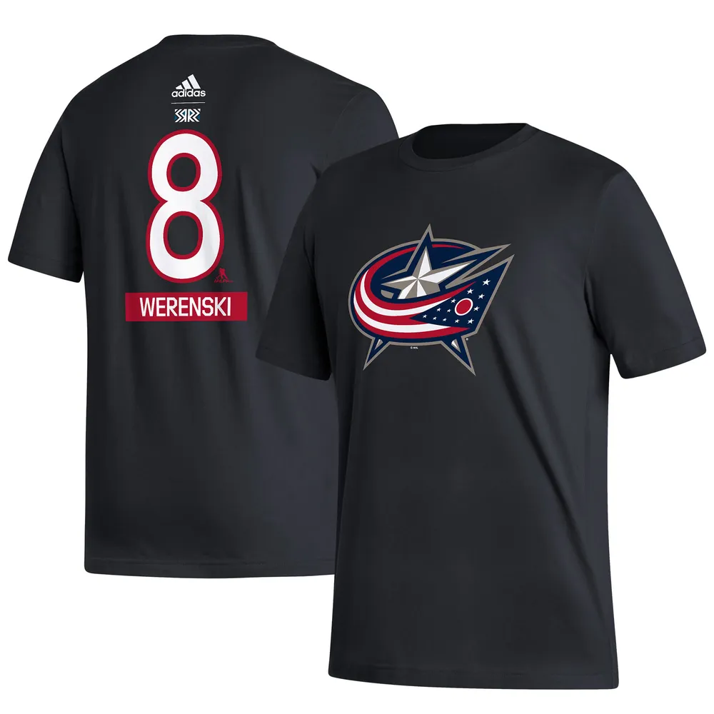 T-shirt adidas Zach Werenski pour hommes, noir, Columbus Blue Jackets, Reverse Retro 2.0, nom et numéro