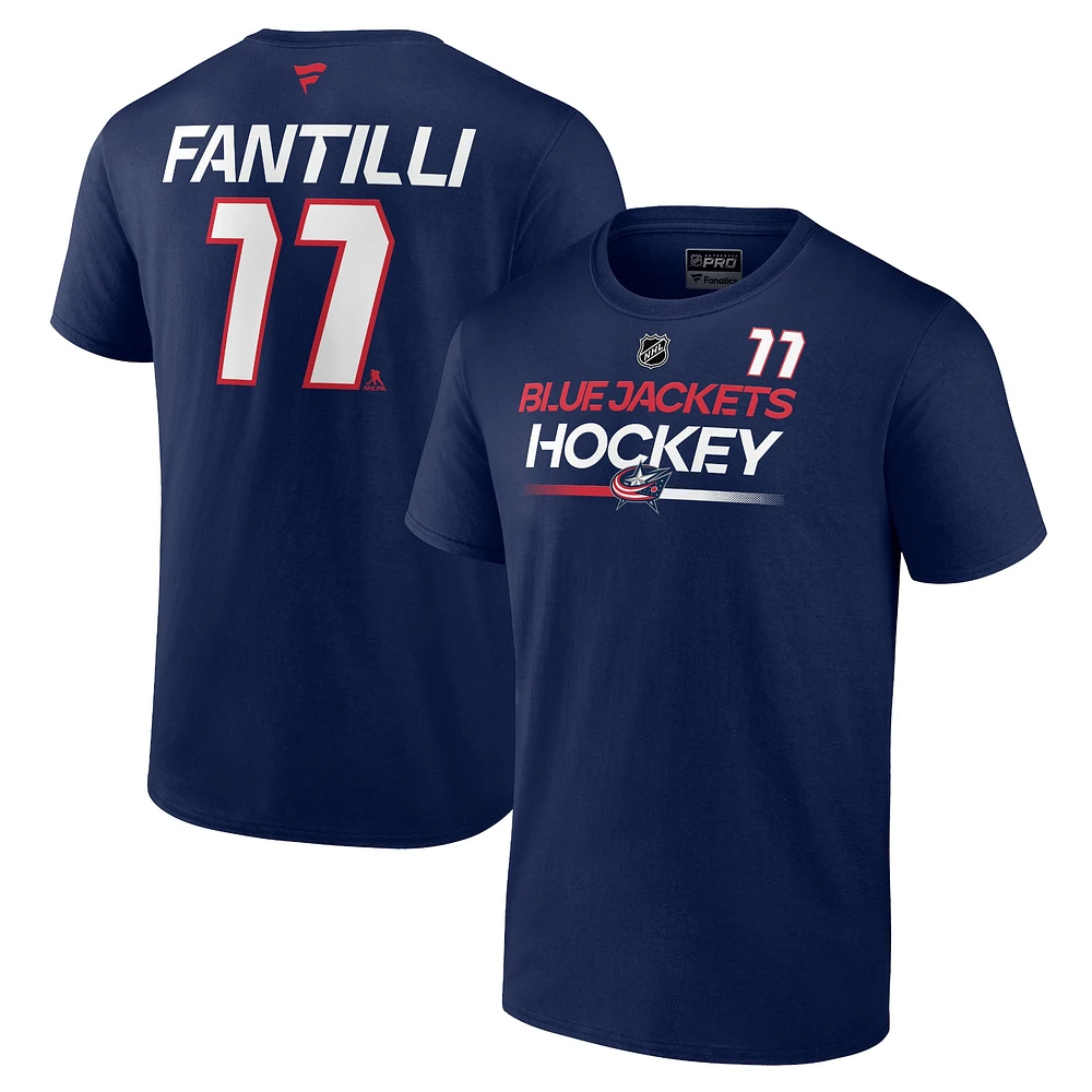 Men's Fanatics Adam Fantilli Navy Columbus Blue Jackets Authentic Pro Prime Name & Number T-Shirt