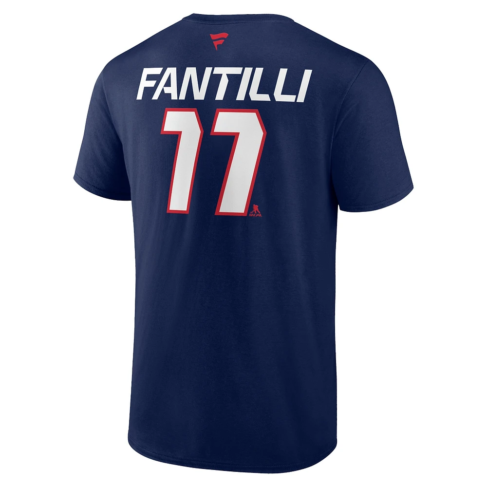 Fanatics pour hommes Adam Fantilli Navy Columbus Blue Jackets Authentic Pro Prime Name & Number T-shirt