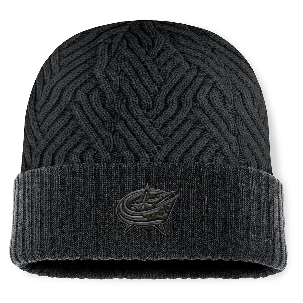 Bonnet en tricot à revers authentique Pro Road Columbus Blue Jackets noir Fanatics pour homme