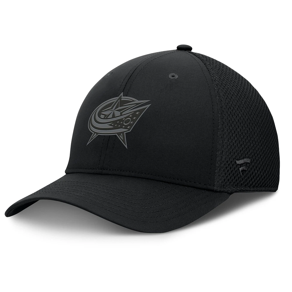 Casquette Fanatics noire Columbus Blue Jackets Pro Road Mesh Flex avec logo pour homme