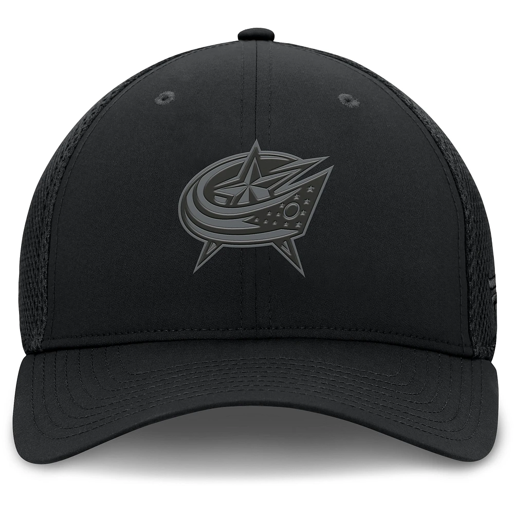 Casquette Fanatics noire Columbus Blue Jackets Pro Road Mesh Flex avec logo pour homme