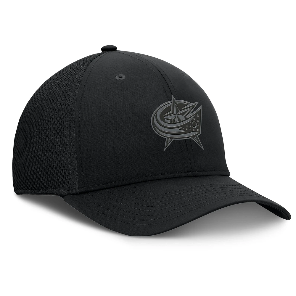 Casquette Fanatics noire Columbus Blue Jackets Pro Road Mesh Flex avec logo pour homme