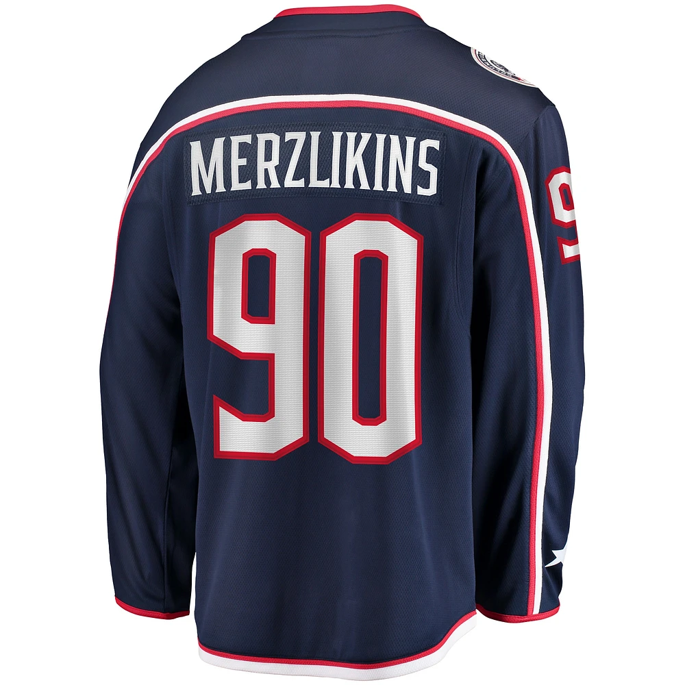 Fanatics pour hommes Elvis Merzlikins Navy Columbus Blue Jackets Maillot de joueur échappé à domicile