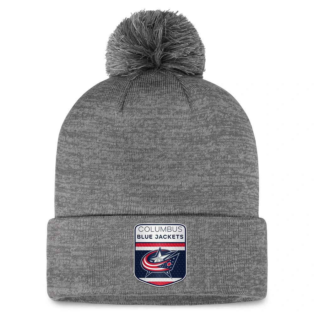 Fanatics pour hommes Gris Columbus Blue Jackets Authentic Pro Home Bonnet en tricot à revers avec pompon