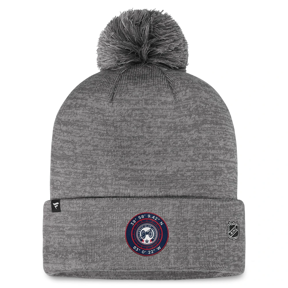 Men's Fanatics  Gray Columbus Blue Jackets Authentic Pro Home Ice Cuffed Knit Hat with Pom