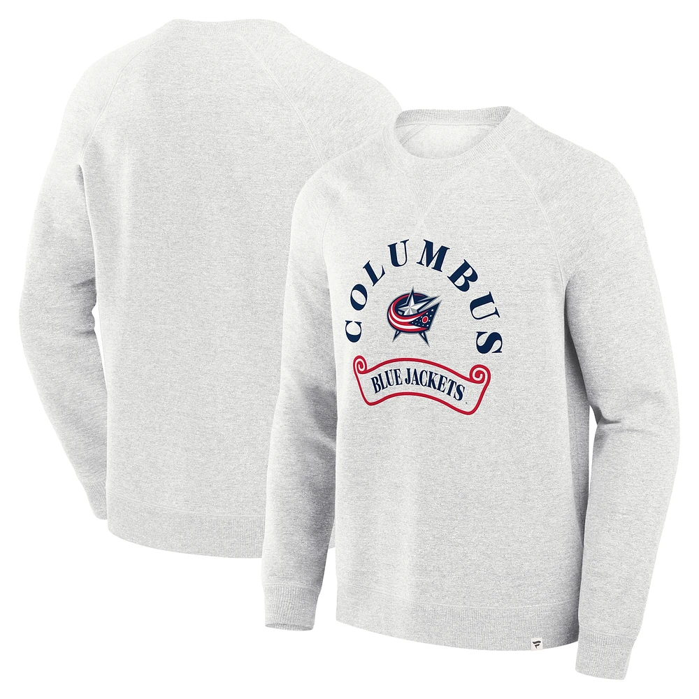 Men's Fanatics Heather Gray Columbus Blue Jackets Banner Fleece Raglan Pullover Sweatshirt