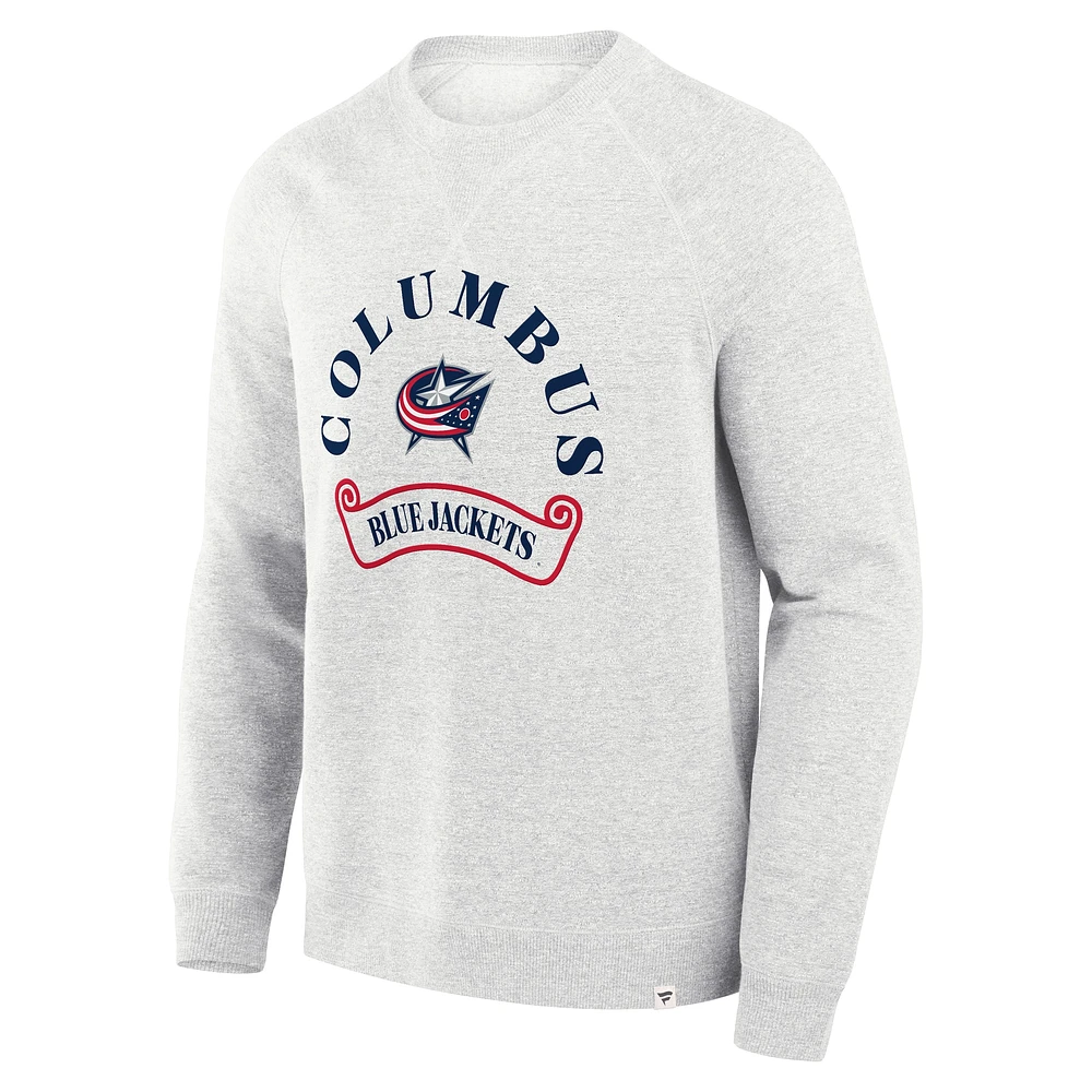 Men's Fanatics Heather Gray Columbus Blue Jackets Banner Fleece Raglan Pullover Sweatshirt