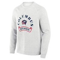 Men's Fanatics Heather Gray Columbus Blue Jackets Banner Fleece Raglan Pullover Sweatshirt