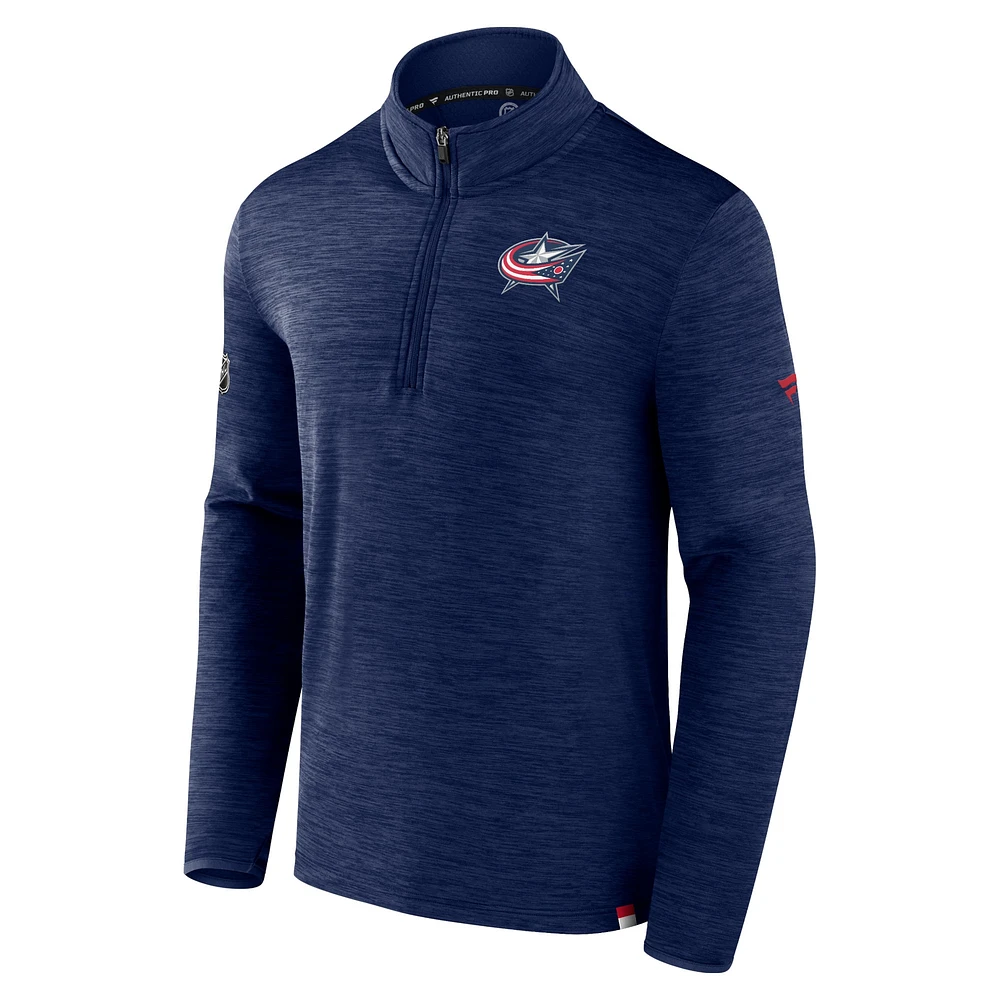 Men's Fanatics  Heather Navy Columbus Blue Jackets Authentic Pro Quarter-Zip Pullover Top