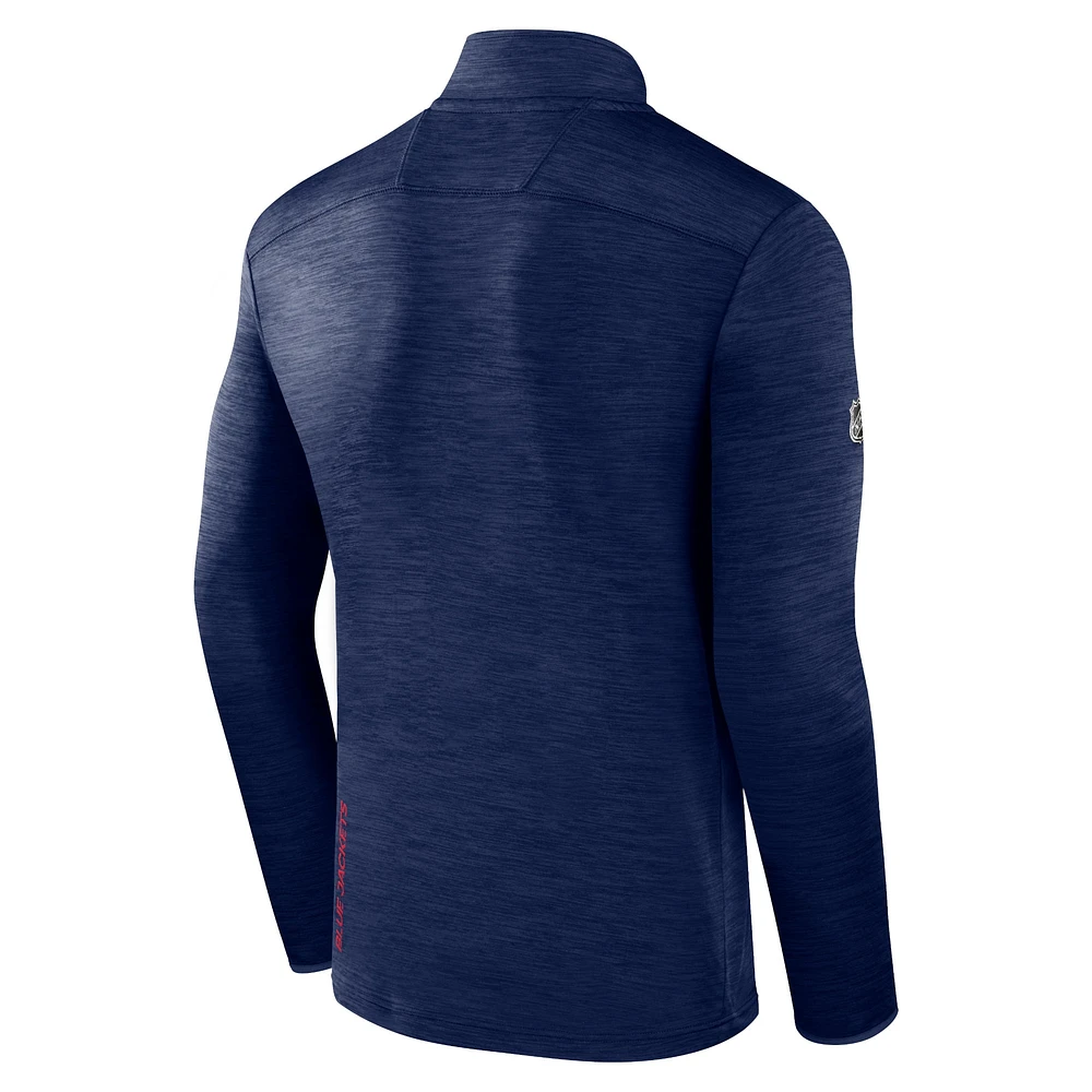 Men's Fanatics  Heather Navy Columbus Blue Jackets Authentic Pro Quarter-Zip Pullover Top