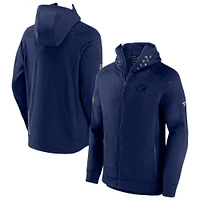 Fanatics Heather Navy Columbus Blue Jackets Veste à capuche entièrement zippée Authentic Pro Road Tech pour hommes