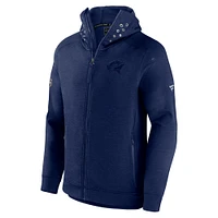 Fanatics Heather Navy Columbus Blue Jackets Veste à capuche entièrement zippée Authentic Pro Road Tech pour hommes