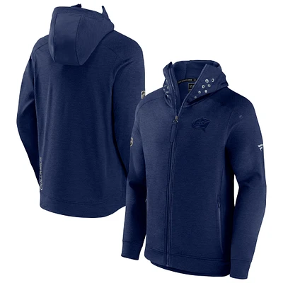 Men's Fanatics Heather Navy Columbus Blue Jackets Authentic Pro Road Tech Lightweight Full-Zip Hoodie Jacket