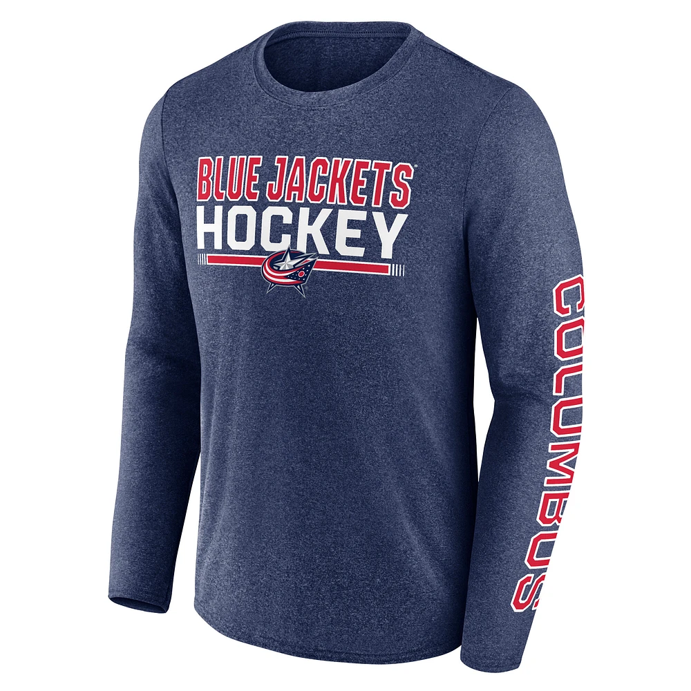Men's Fanatics Heather Navy Columbus Blue Jackets Sweep Iconic Synthetic Long Sleeve T-Shirt