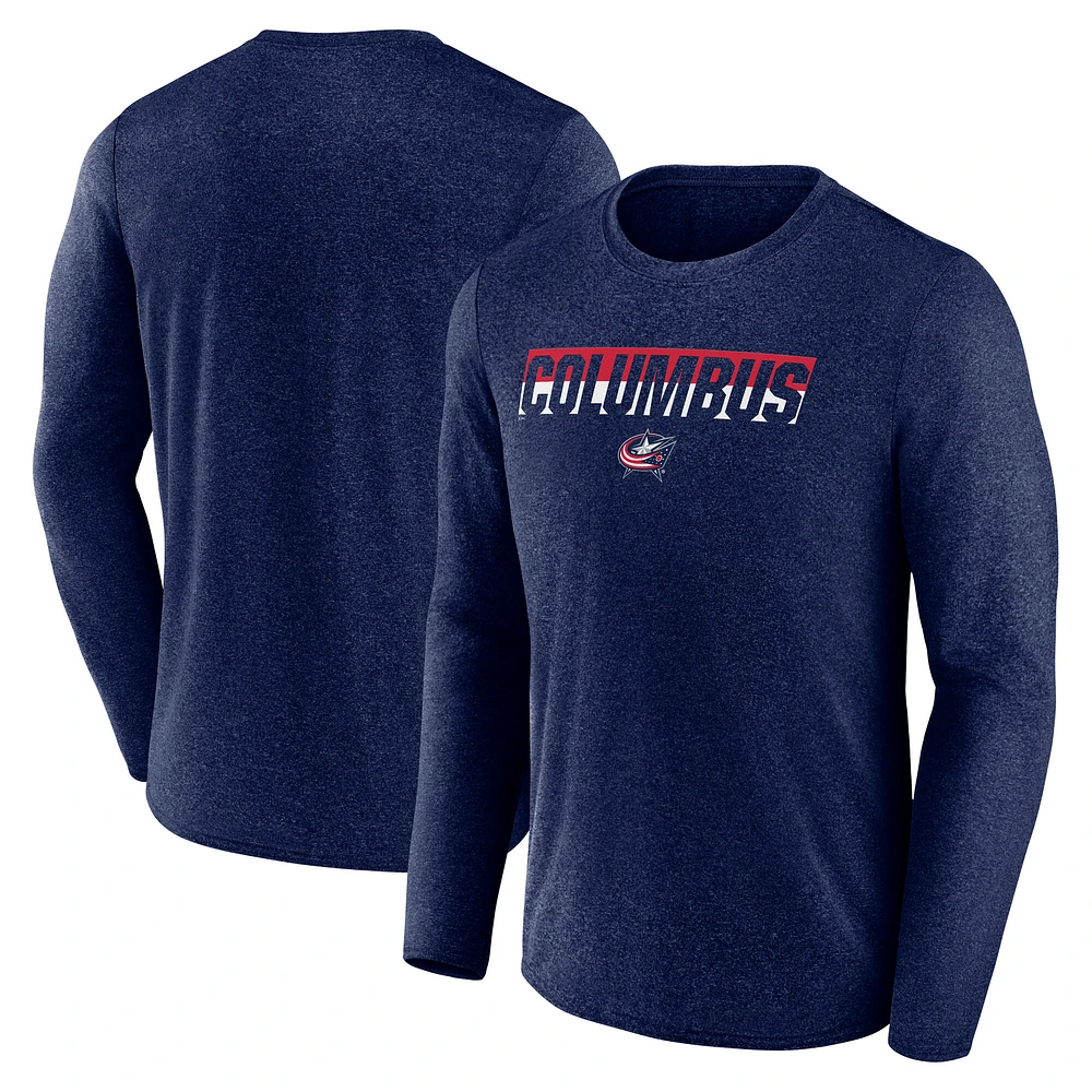 T-shirt à manches longues de transition Fanatics Heather Navy Columbus Blue Jackets pour hommes