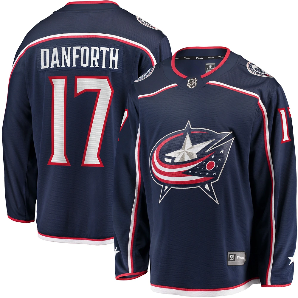 Fanatics pour hommes Justin Danforth Navy Columbus Blue Jackets Maillot de joueur échappé à domicile