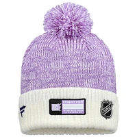 Men's Fanatics Lavender/White Columbus Blue Jackets Hockey Fights Cancer Cuffed Knit Hat with Pom