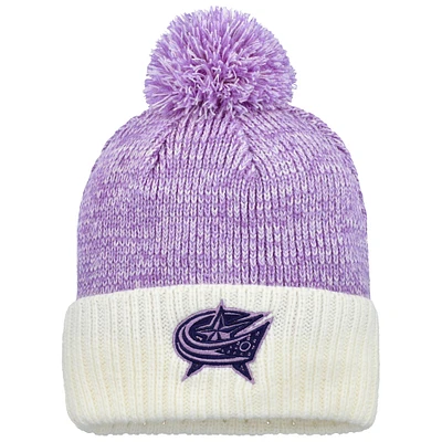 Men's Fanatics Lavender/White Columbus Blue Jackets Hockey Fights Cancer Cuffed Knit Hat with Pom