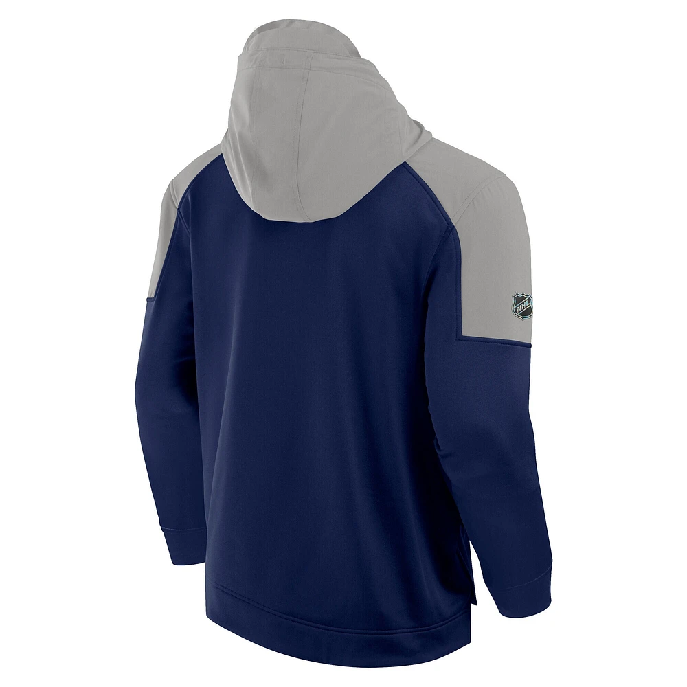 Men's Fanatics  Navy/Gray Columbus Blue Jackets 2025 NHL Stadium Series Authentic Pro Full-Zip Scuba Neck Hoodie