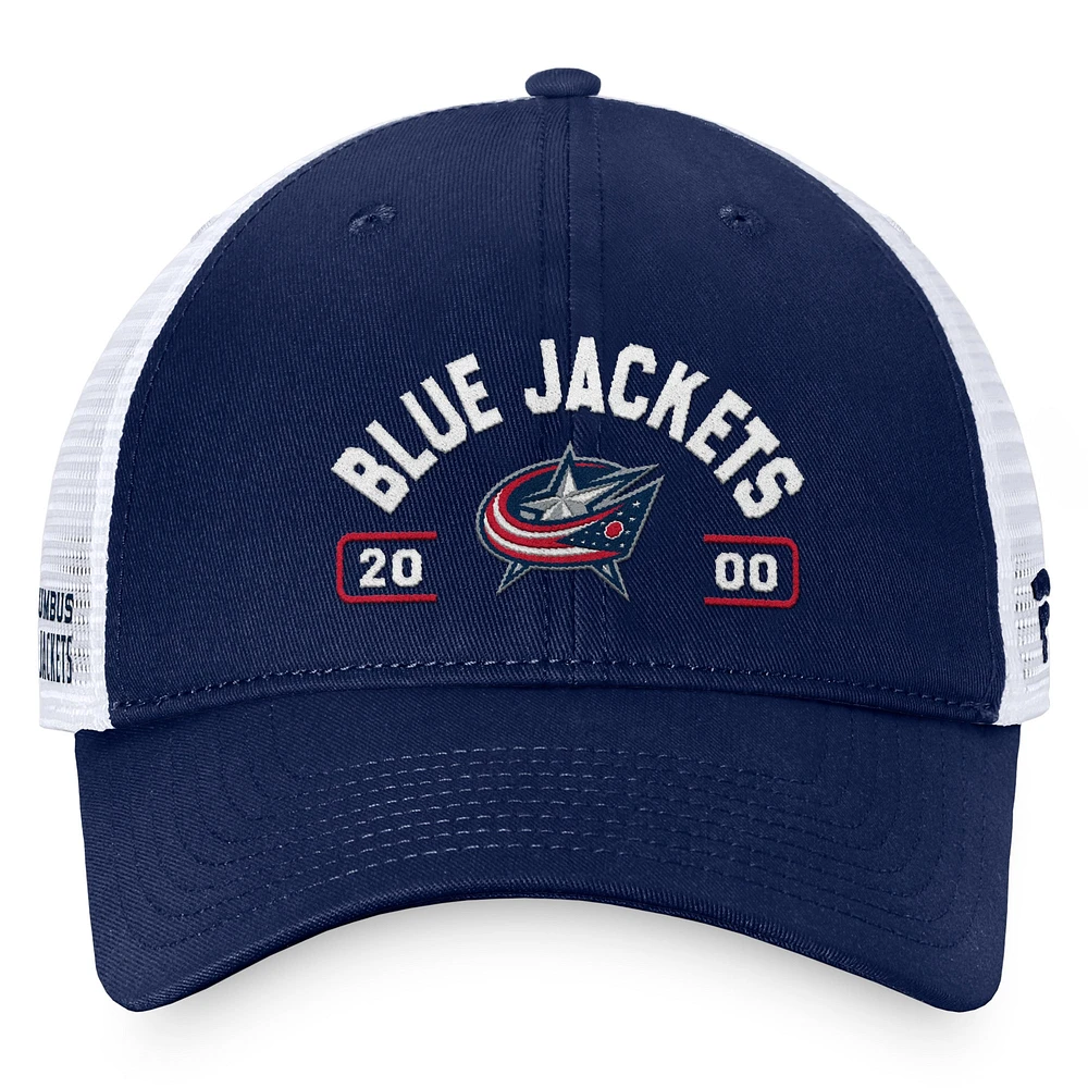 Fanatics pour hommes bleu marine/blanc Columbus Blue Jackets Free Kick Trucker Casquette réglable