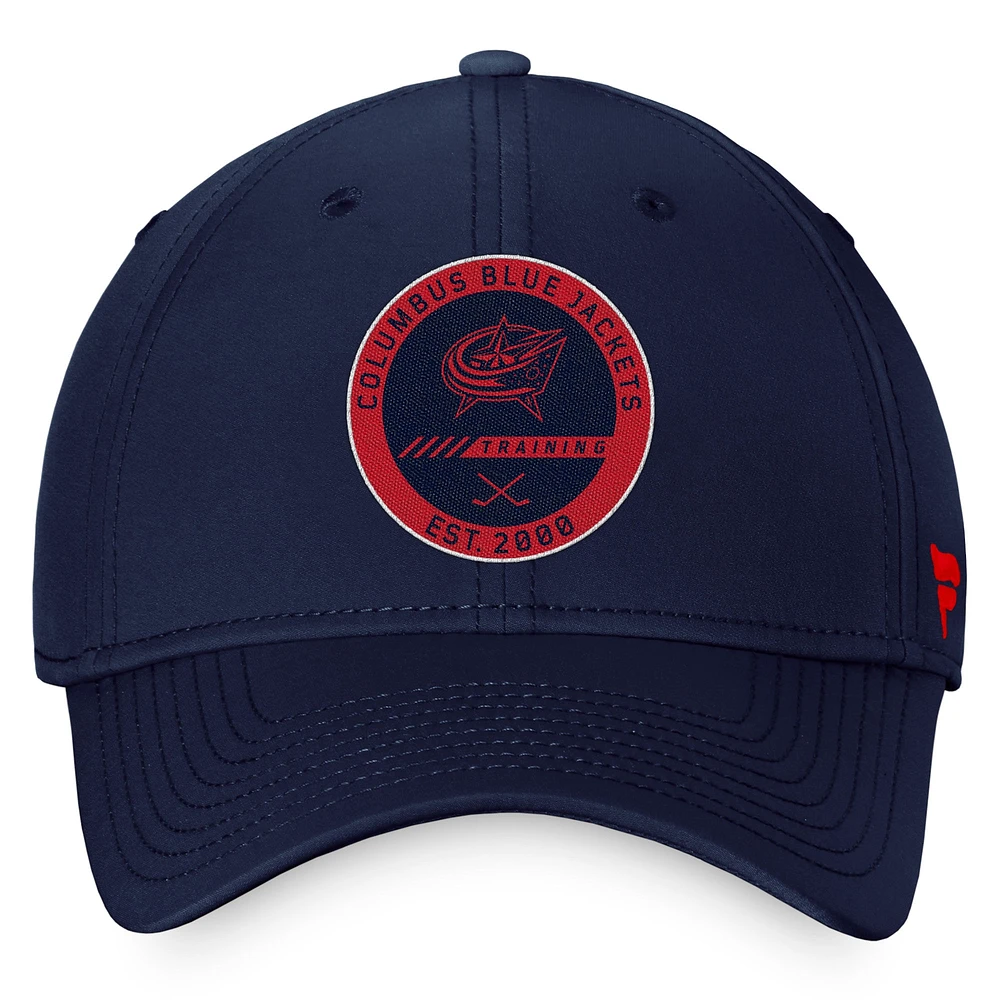 Fanatics Navy Columbus Blue Jackets pour hommes 2022 Authentic Pro Training Camp Flex Hat