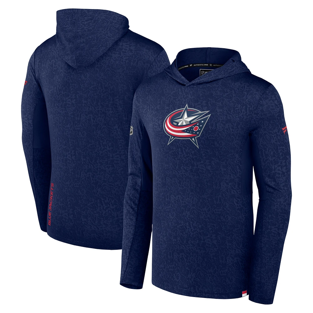 Sweat à capuche léger Authentic Pro pour homme Fanatics Navy Columbus Blue Jackets