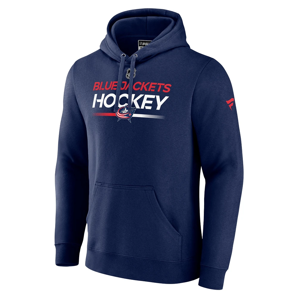 Men's Fanatics  Navy Columbus Blue Jackets Authentic Pro Pullover Hoodie