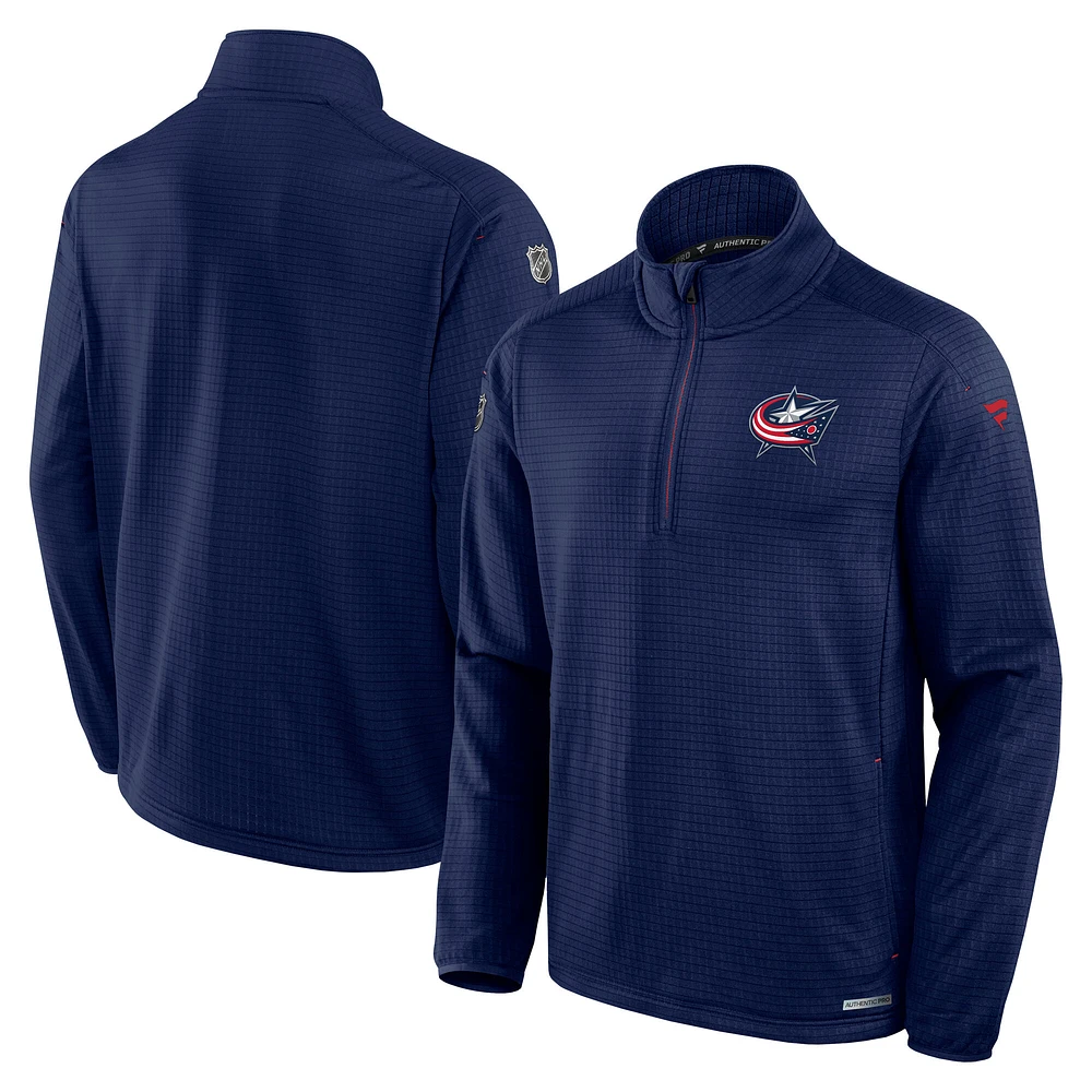 Veste à glissière quart de tour Authentic Pro Rink pour homme Fanatics Navy Columbus Blue Jackets