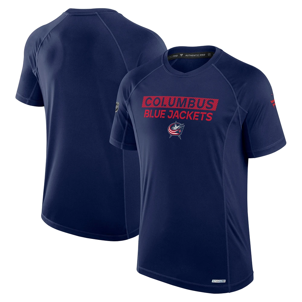 T-shirt technique authentique Pro Rink des Columbus Blue Jackets de Fanatics pour homme