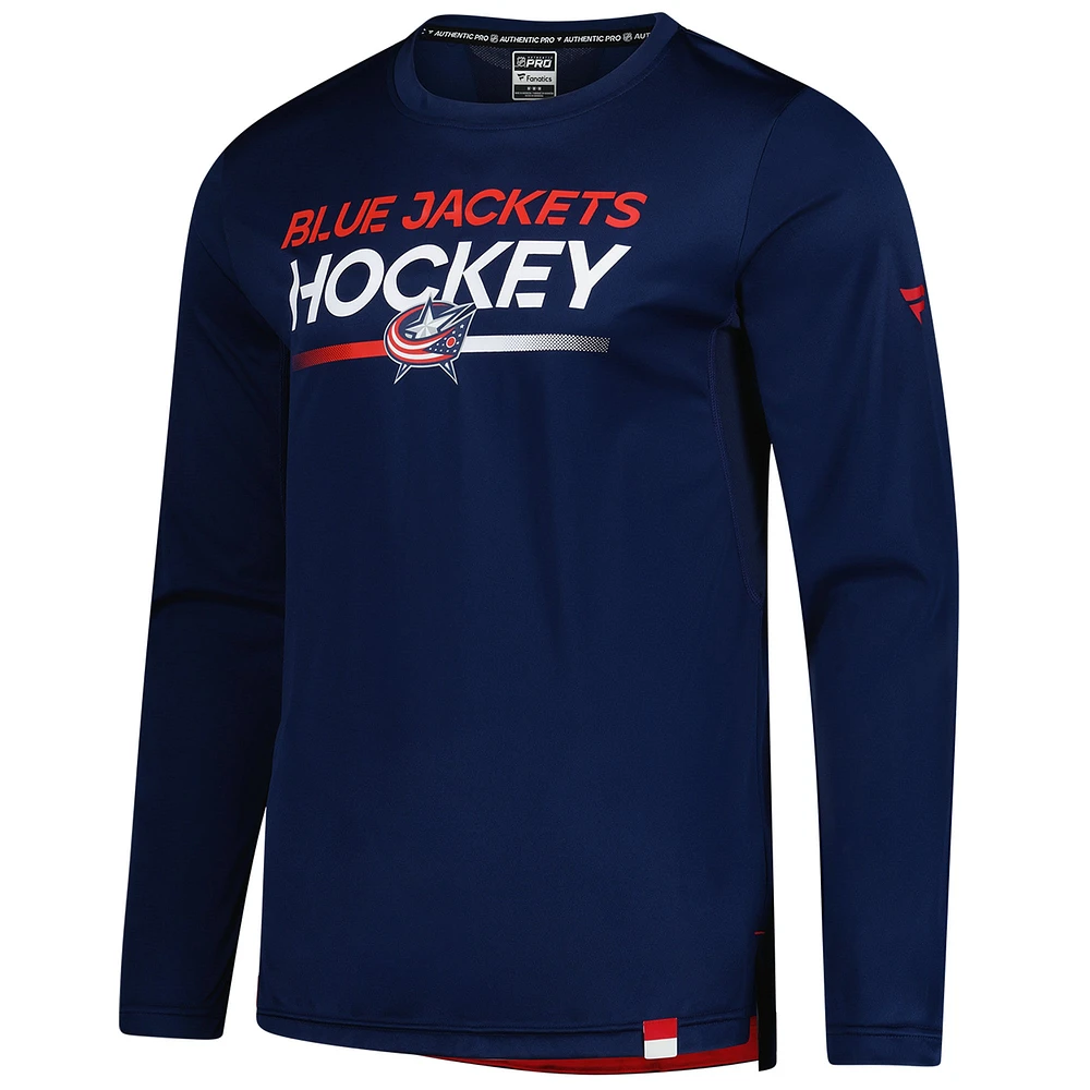 T-shirt à manches longues Authentic Pro Tech bleu marine Columbus Blue Jackets Fanatics pour homme