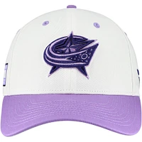 Men's Fanatics  White/Lavender Columbus Blue Jackets Authentic Pro Hockey Fights Cancer Adjustable Hat