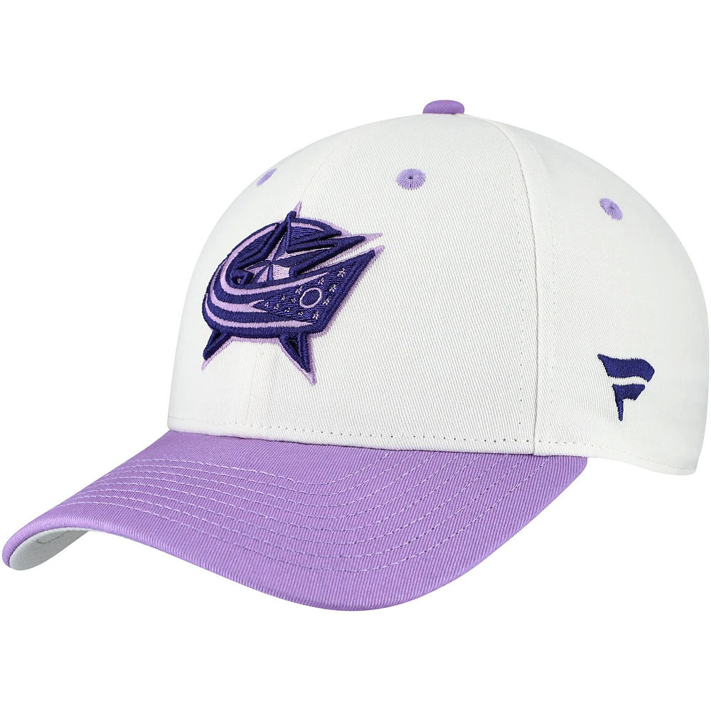 Men's Fanatics  White/Lavender Columbus Blue Jackets Authentic Pro Hockey Fights Cancer Adjustable Hat
