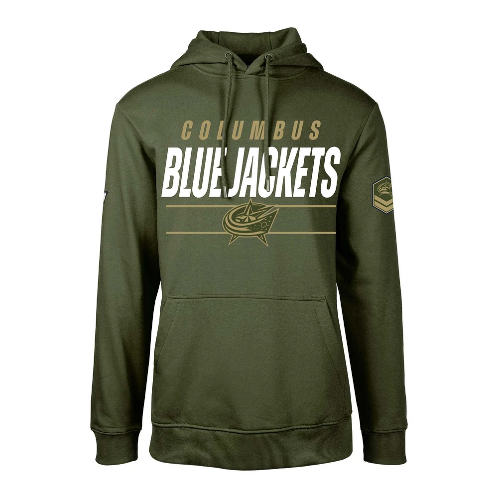 Men's Levelwear Olive Columbus Blue Jackets Delta Podium Fleece Pullover Hoodie