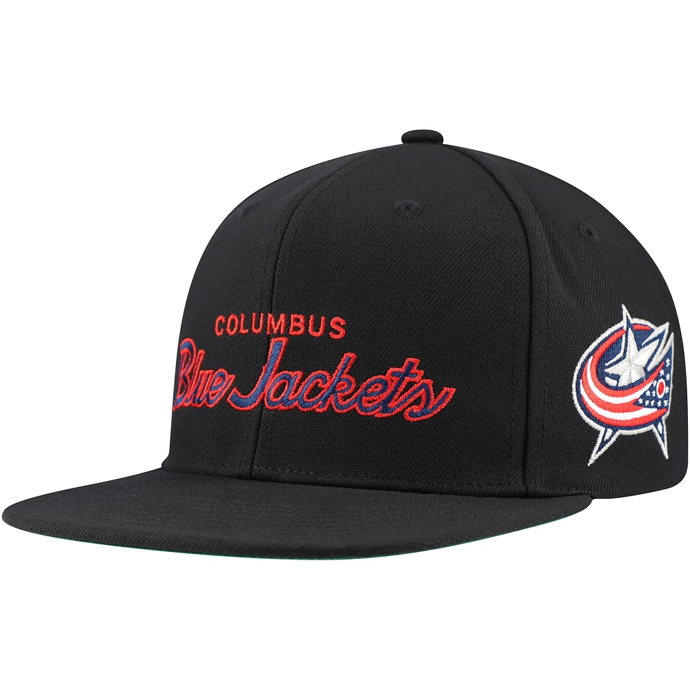 Men's Mitchell & Ness Black Columbus Blue Jackets Core Team Script 2.0 Snapback Hat