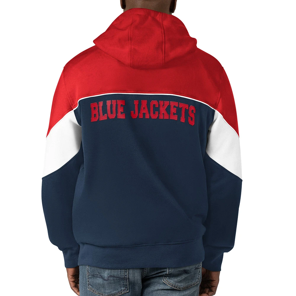 Sweat à capuche entièrement zippé Power Forward pour hommes, bleu marine/rouge, Columbus Blue Jackets