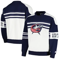 Sweat-shirt à col rond en polaire de défense Starter White Columbus Blue Jackets pour hommes
