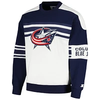 Sweat-shirt à col rond en polaire de défense Starter White Columbus Blue Jackets pour hommes