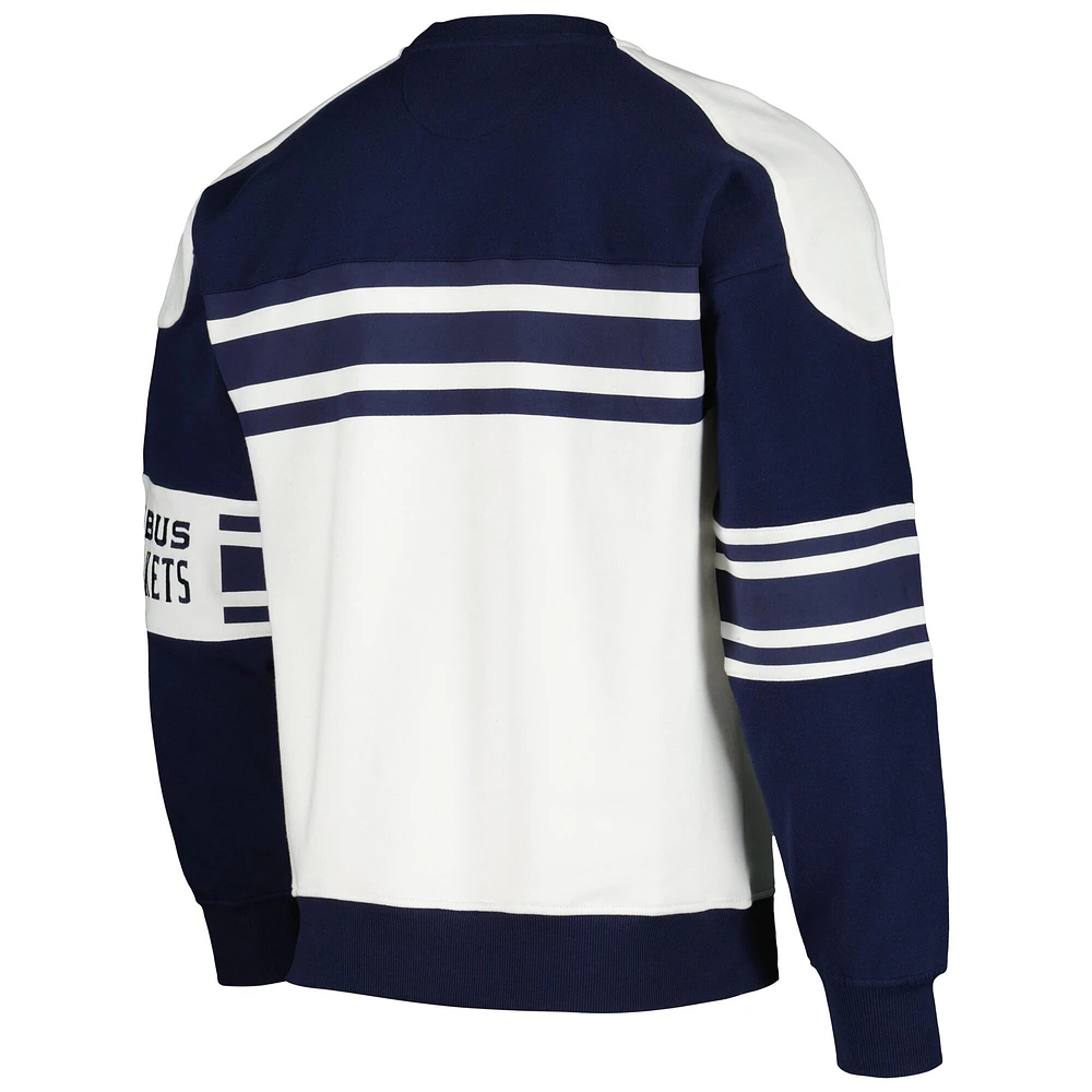 Sweat-shirt à col rond en polaire de défense Starter White Columbus Blue Jackets pour hommes
