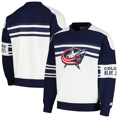 Sweat-shirt à col rond en polaire de défense Starter White Columbus Blue Jackets pour hommes