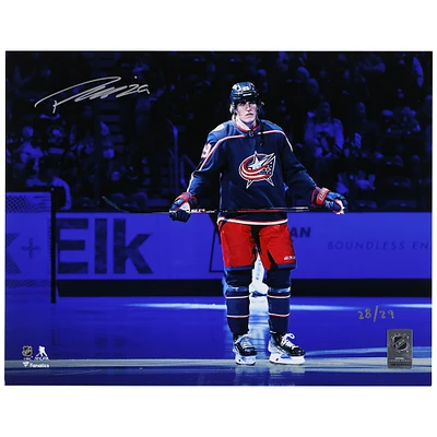 Patrik Laine Columbus Blue Jackets Autographed 11" x 14" Navy Jersey Pregame Photograph - Limited Edition of 29